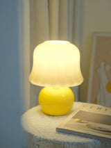 Creamy Mushroom Pleated Glass Table Lamp for Bedroom and Living Room Accent Lighting