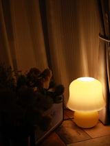 Creamy Mushroom Pleated Glass Table Lamp for Bedroom and Living Room Accent Lighting