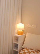 Creamy Mushroom Pleated Glass Table Lamp for Bedroom and Living Room Accent Lighting