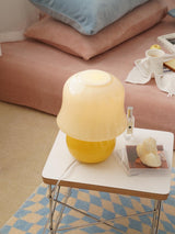Creamy Mushroom Pleated Glass Table Lamp for Bedroom and Living Room Accent Lighting