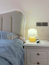 Creamy Mushroom Pleated Glass Table Lamp for Bedroom and Living Room Accent Lighting