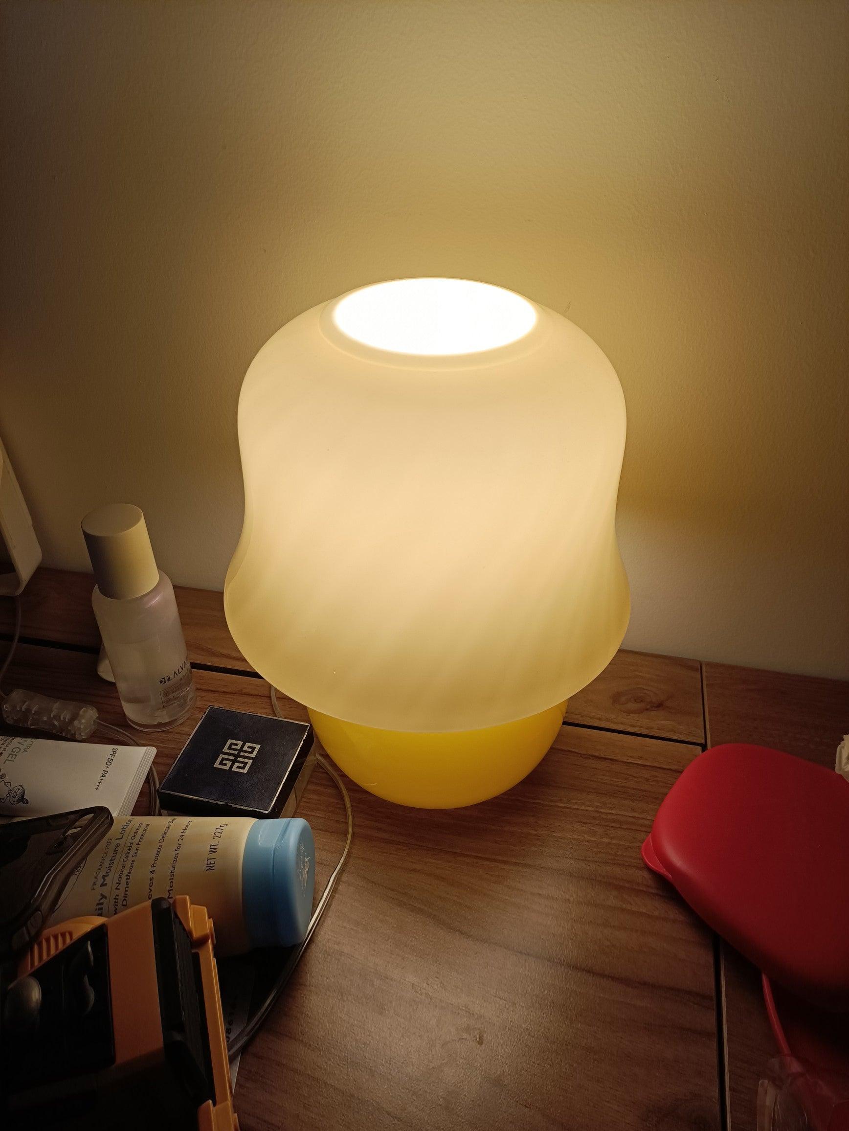 Creamy Mushroom Pleated Glass Table Lamp for Bedroom and Living Room Accent Lighting