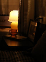 Creamy Mushroom Pleated Glass Table Lamp for Bedroom and Living Room Accent Lighting