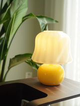 Creamy Mushroom Pleated Glass Table Lamp for Bedroom and Living Room Accent Lighting