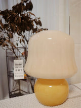 Creamy Mushroom Pleated Glass Table Lamp for Bedroom and Living Room Accent Lighting
