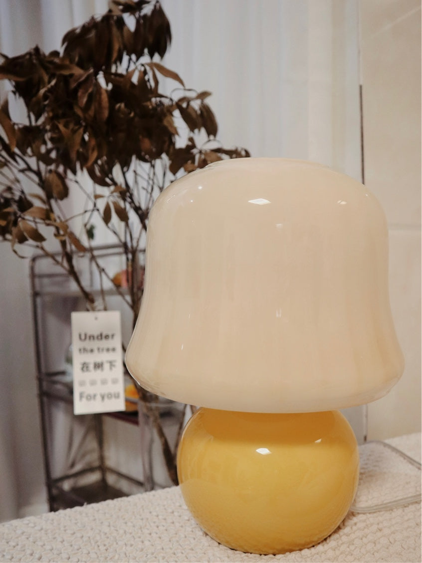 Creamy Mushroom Pleated Glass Table Lamp for Bedroom and Living Room Accent Lighting