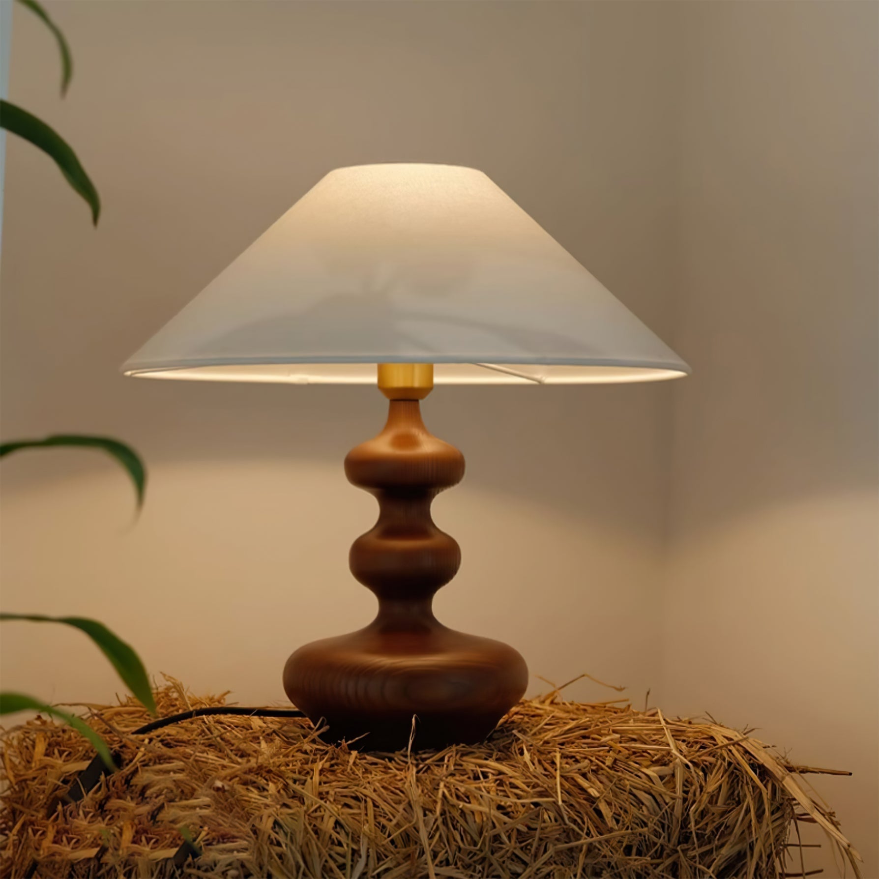 Modern Creative Gourd Table Lamp Ash Wood Nightstand Light for Bedroom and Living Room