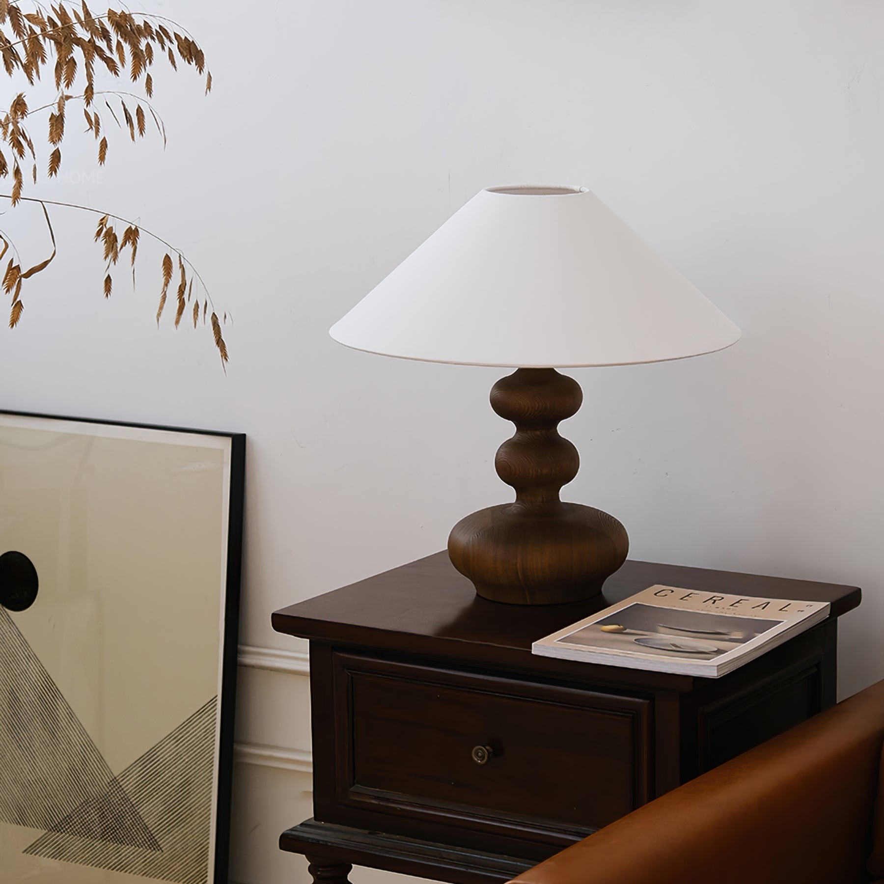Modern Creative Gourd Table Lamp Ash Wood Nightstand Light for Bedroom and Living Room