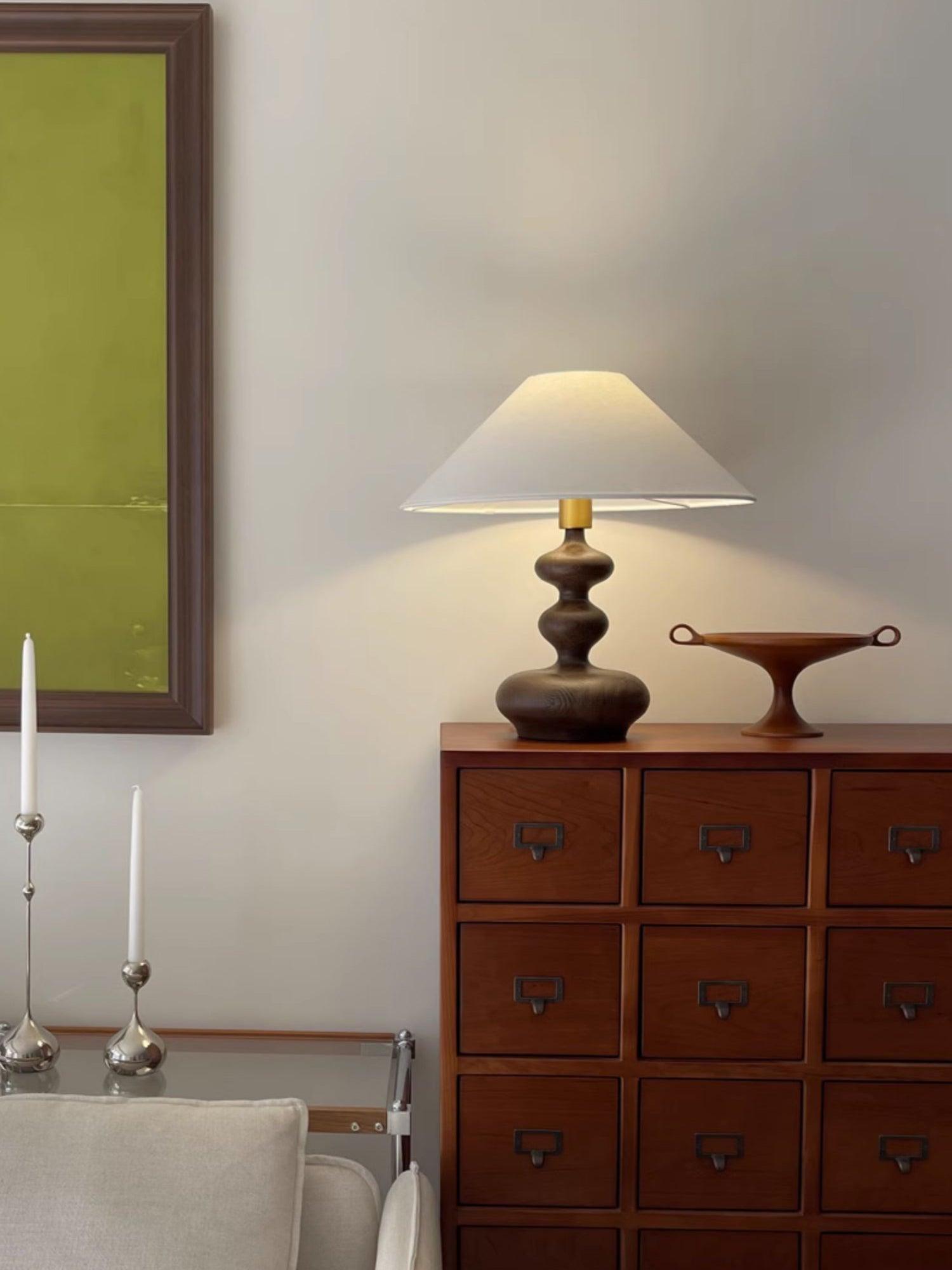 Modern Creative Gourd Table Lamp Ash Wood Nightstand Light for Bedroom and Living Room