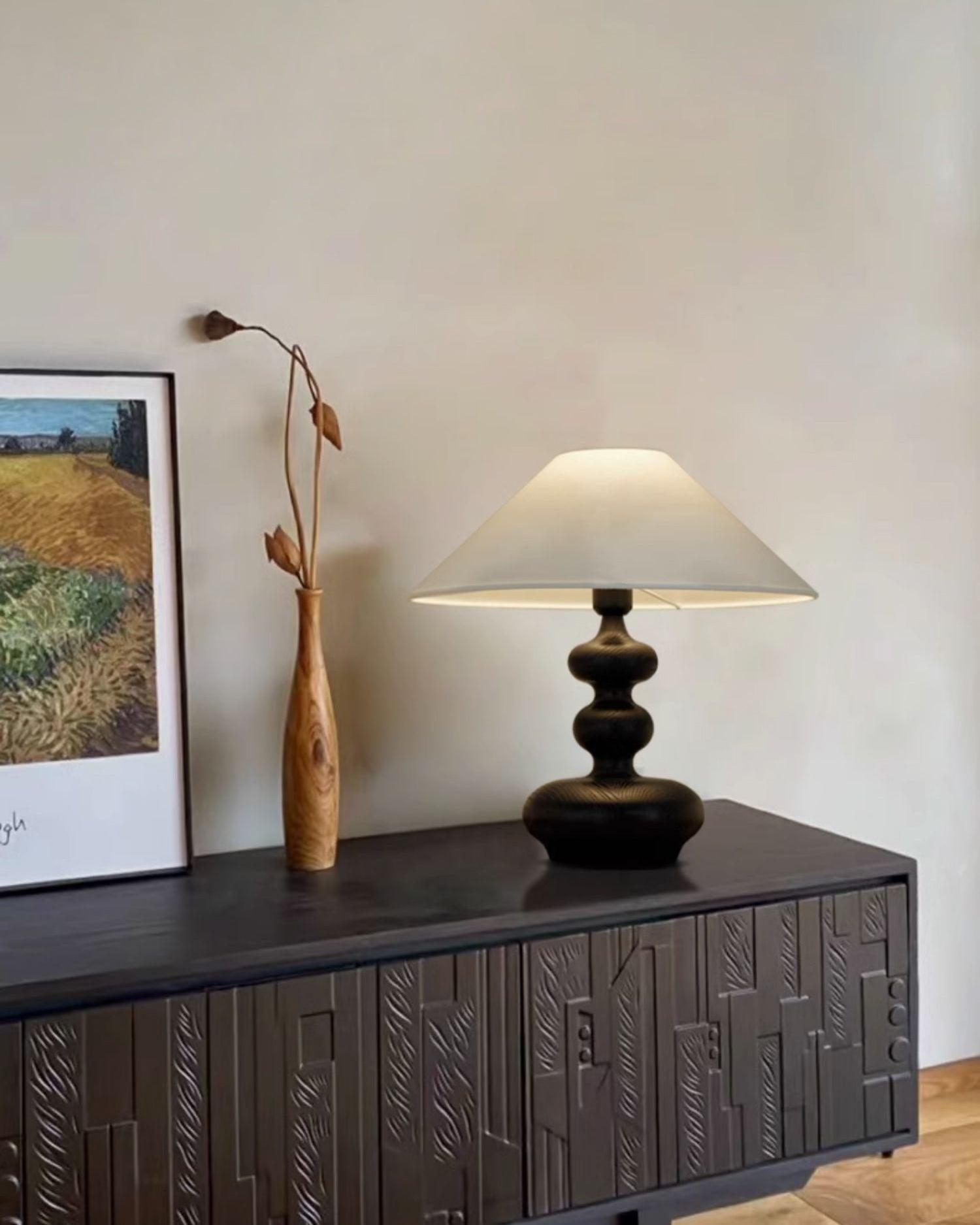 Modern Creative Gourd Table Lamp Ash Wood Nightstand Light for Bedroom and Living Room