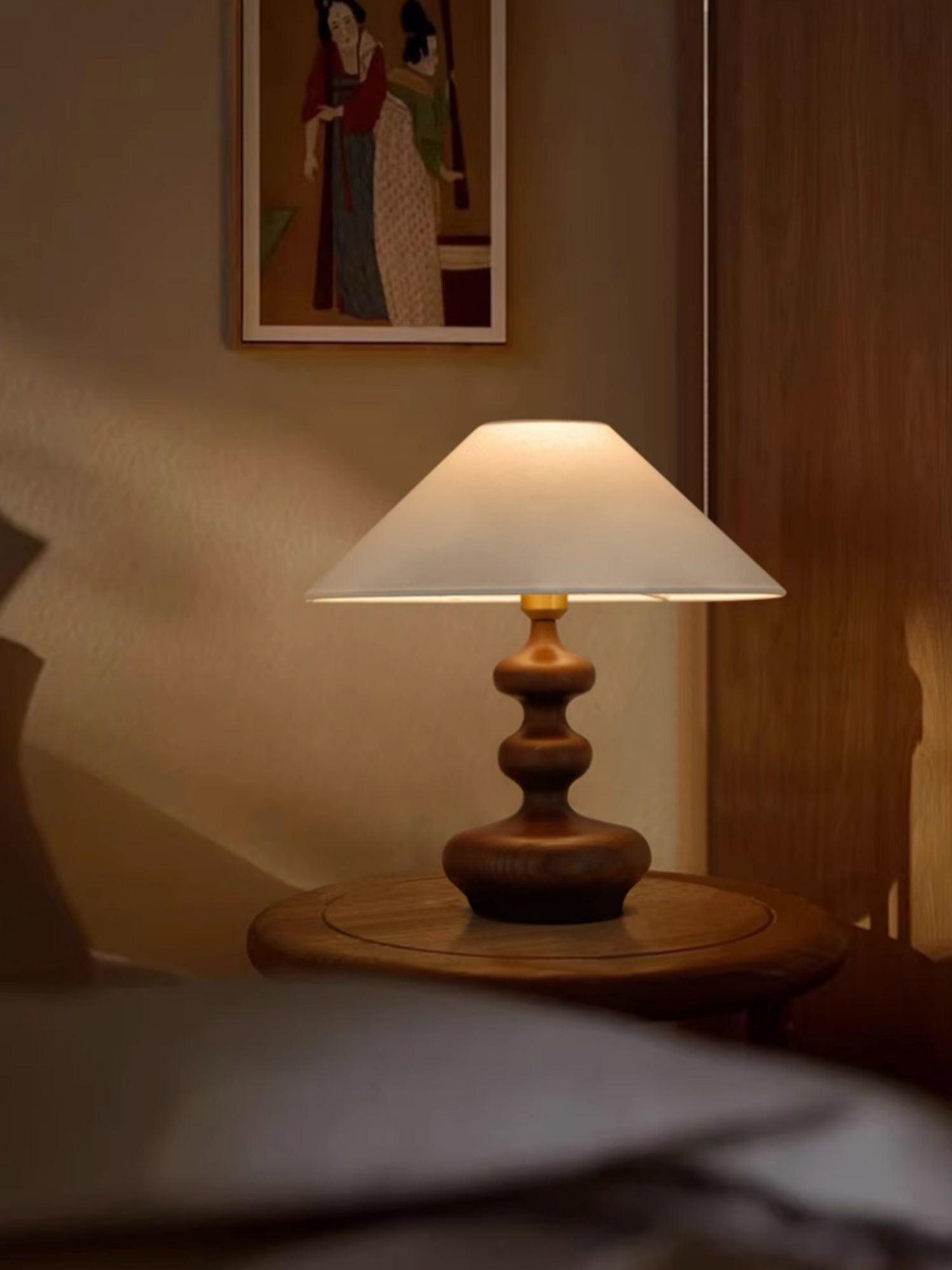 Modern Creative Gourd Table Lamp Ash Wood Nightstand Light for Bedroom and Living Room