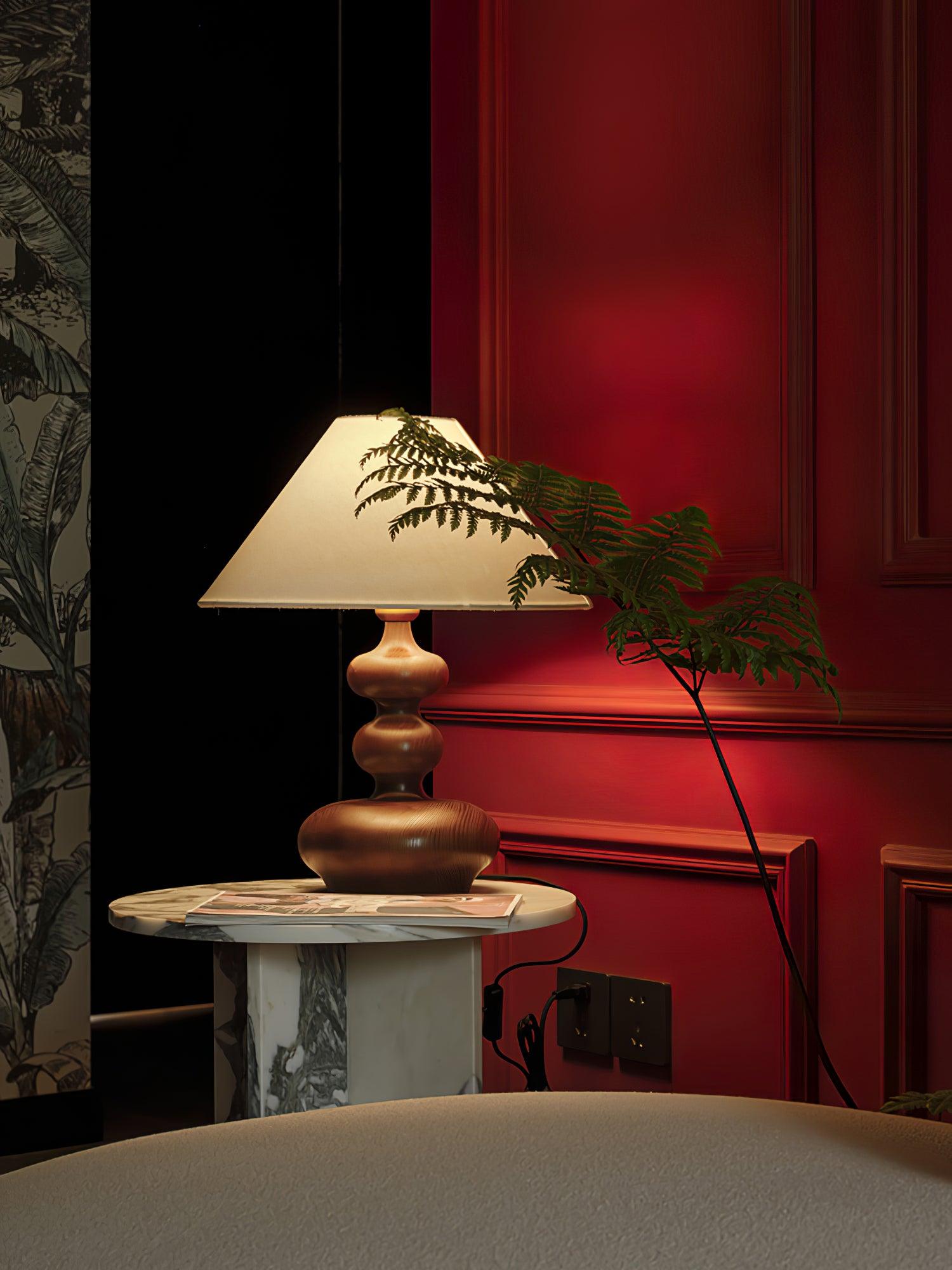 Modern Creative Gourd Table Lamp Ash Wood Nightstand Light for Bedroom and Living Room