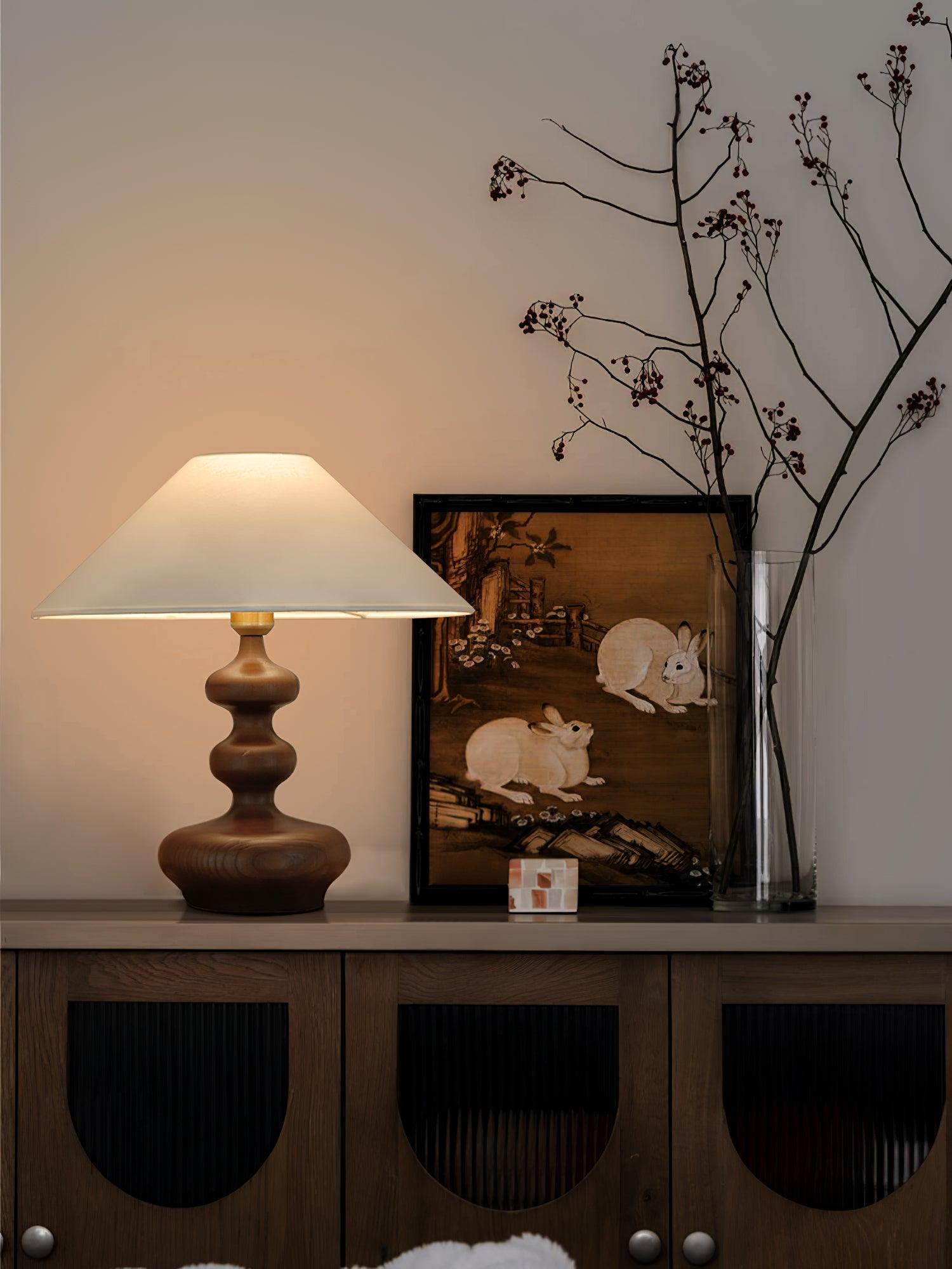Modern Creative Gourd Table Lamp Ash Wood Nightstand Light for Bedroom and Living Room