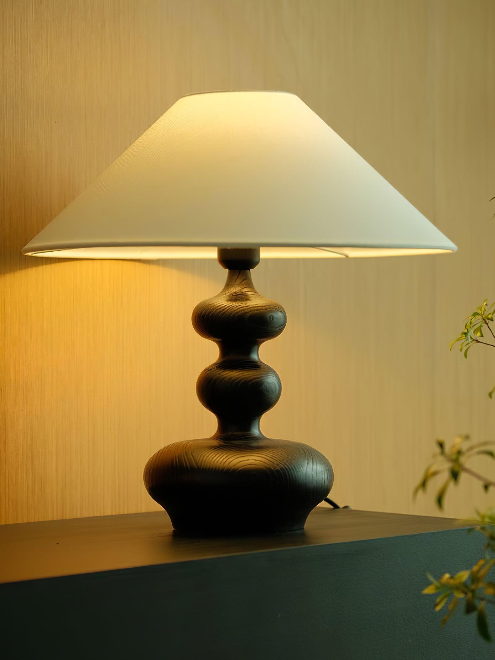 Modern Creative Gourd Table Lamp Ash Wood Nightstand Light for Bedroom and Living Room