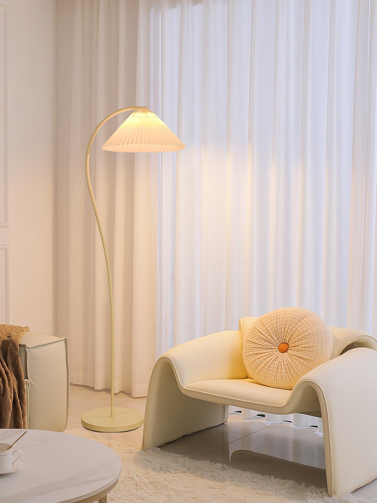 Mid Century Modern Pleated Shade Floor Lamp Retro Elegant Standing Light for Living Room