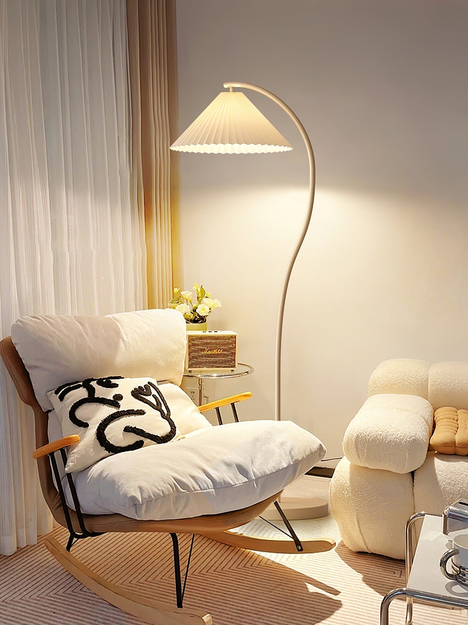 Mid Century Modern Pleated Shade Floor Lamp Retro Elegant Standing Light for Living Room