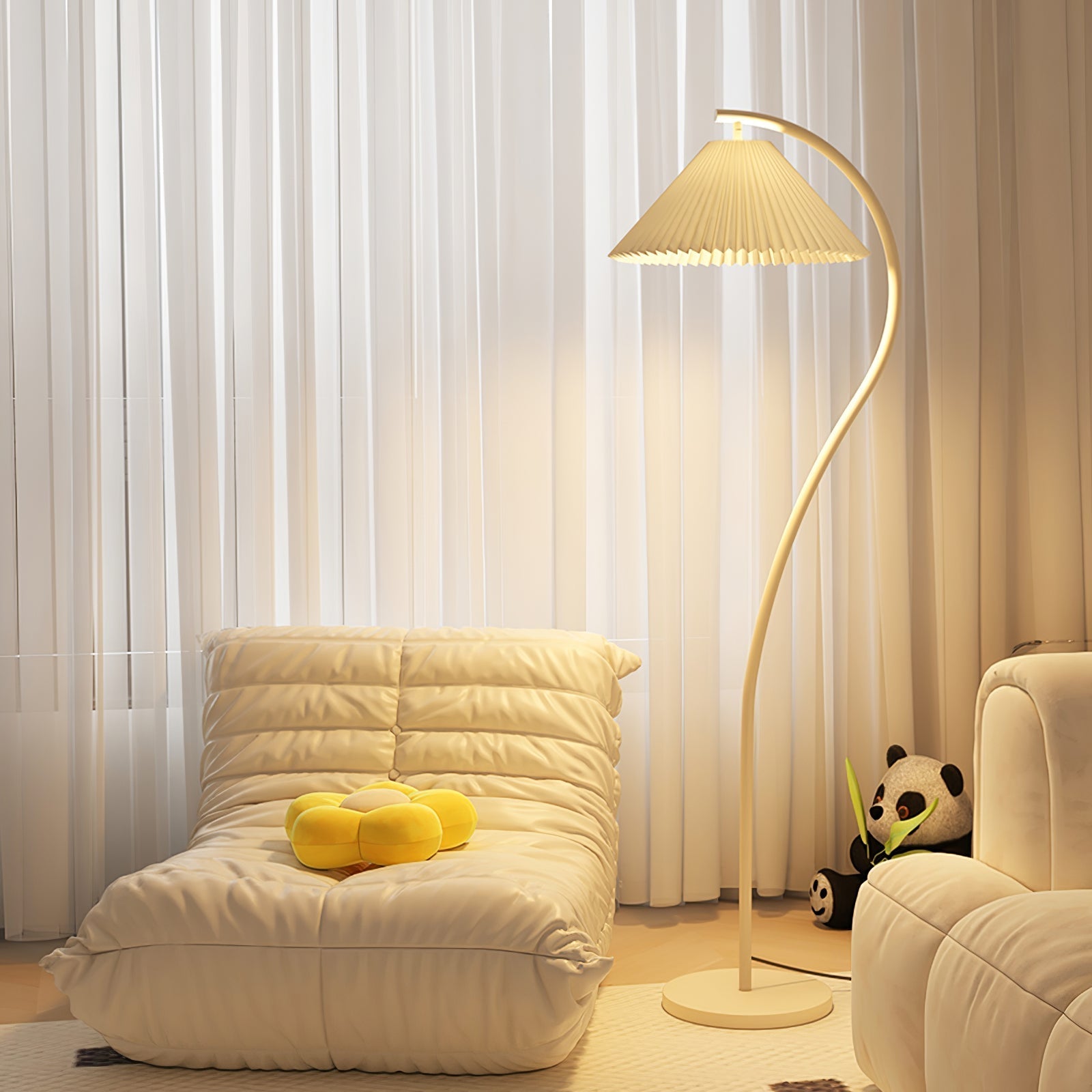 Mid Century Modern Pleated Shade Floor Lamp Retro Elegant Standing Light for Living Room