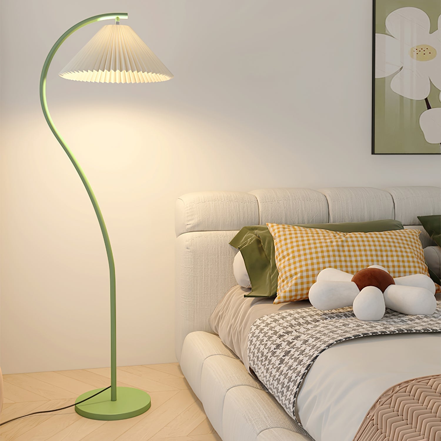 Mid Century Modern Pleated Shade Floor Lamp Retro Elegant Standing Light for Living Room
