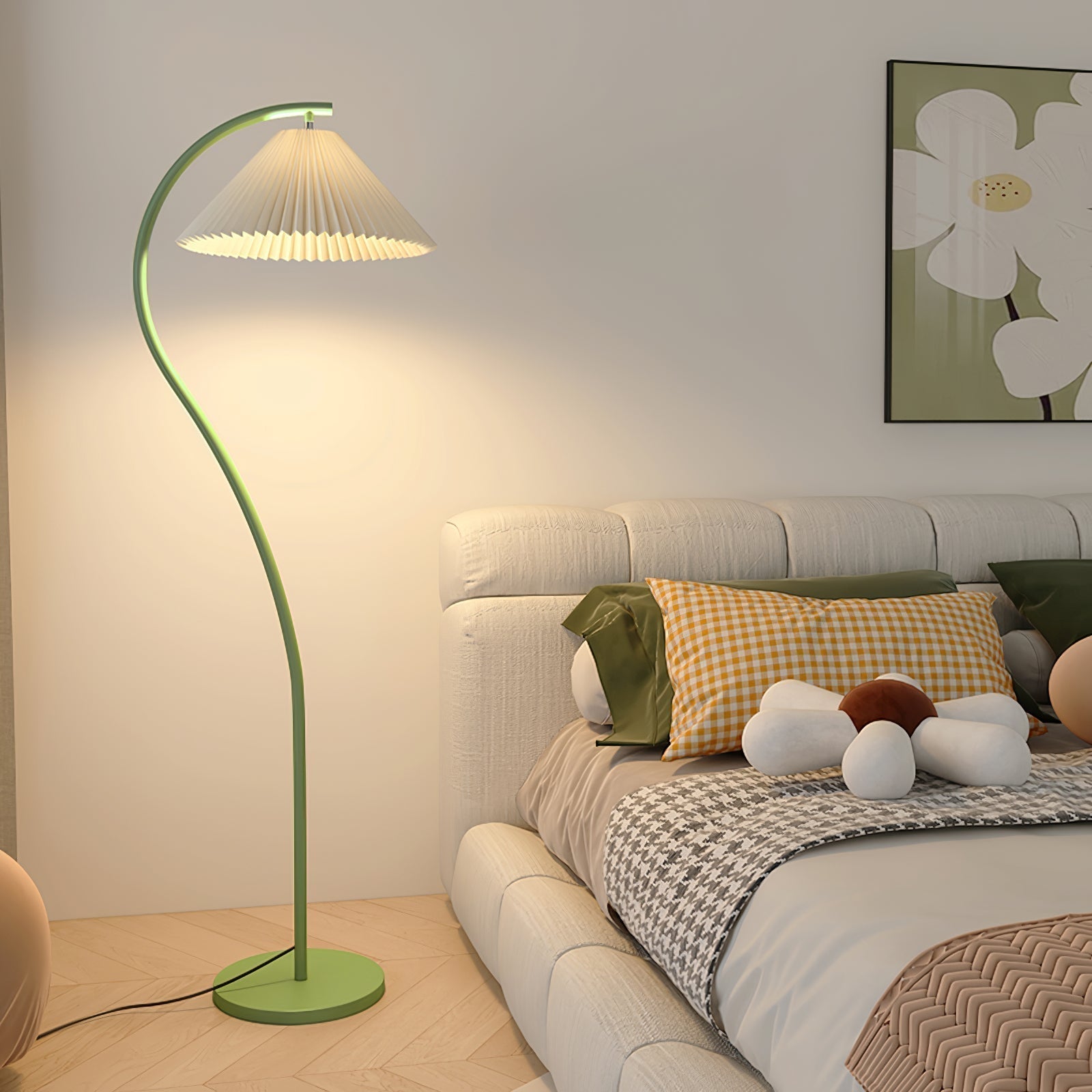 Mid Century Modern Pleated Shade Floor Lamp Retro Elegant Standing Light for Living Room
