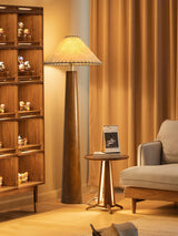 Modern Paper Column Standing Floor Lamp with Rubber Wood Base and Beige Shade