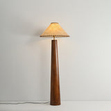 Modern Paper Column Standing Floor Lamp with Rubber Wood Base and Beige Shade