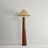 Modern Paper Column Standing Floor Lamp with Rubber Wood Base and Beige Shade