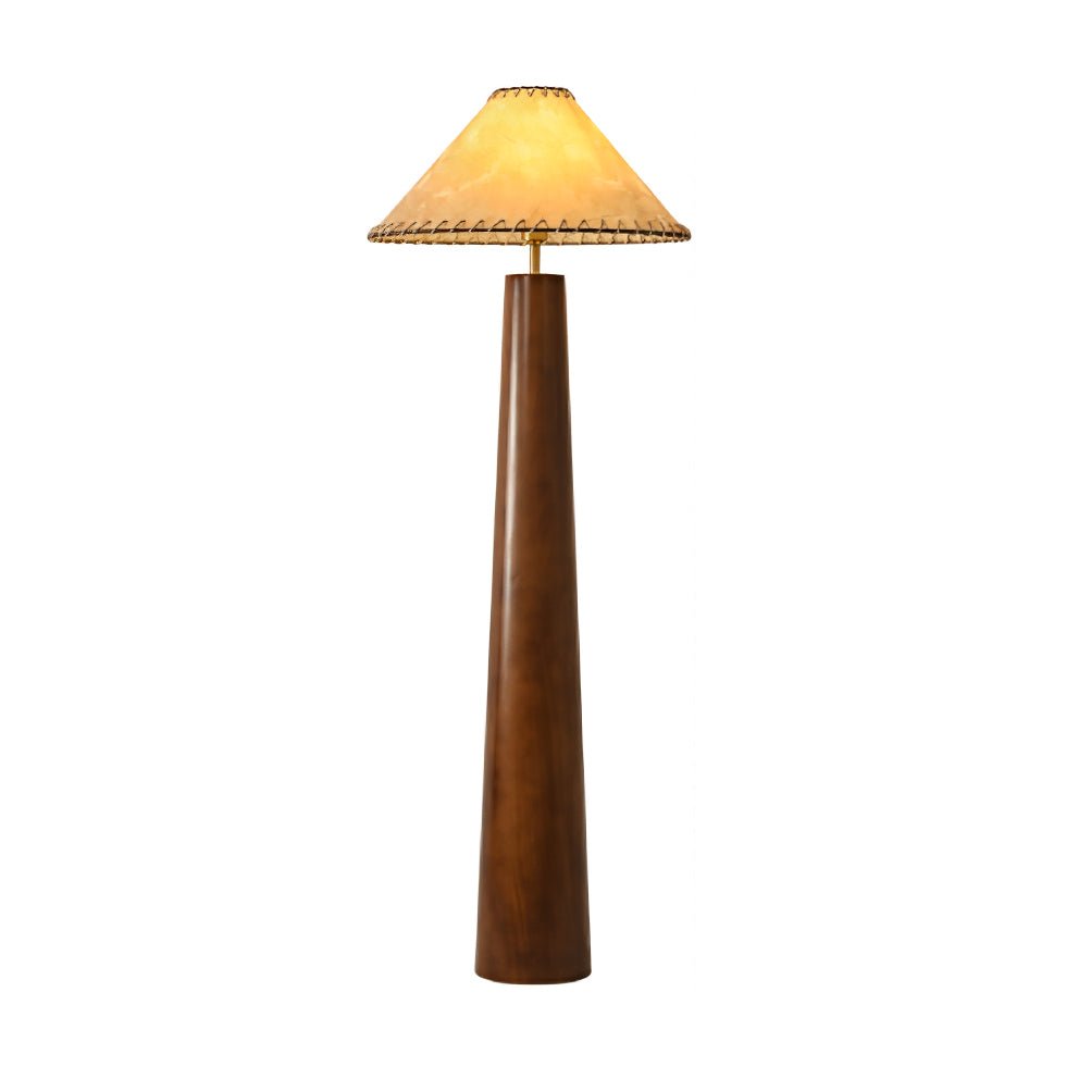 Modern Paper Column Standing Floor Lamp with Rubber Wood Base and Beige Shade