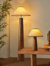 Modern Paper Column Standing Floor Lamp with Rubber Wood Base and Beige Shade