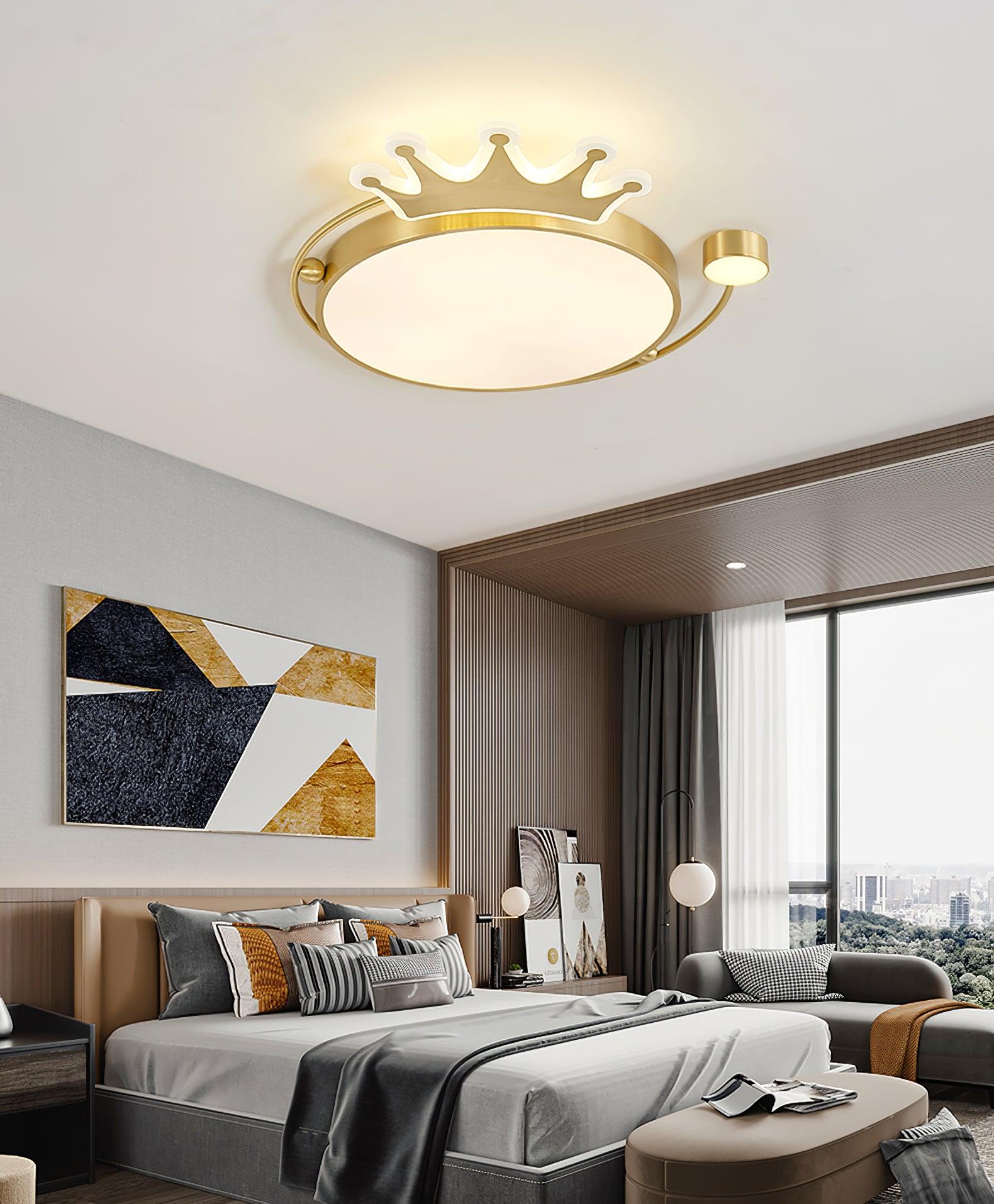 Crown Modern Brass Round LED Ceiling Light Minimalist Flush Mount Fixture