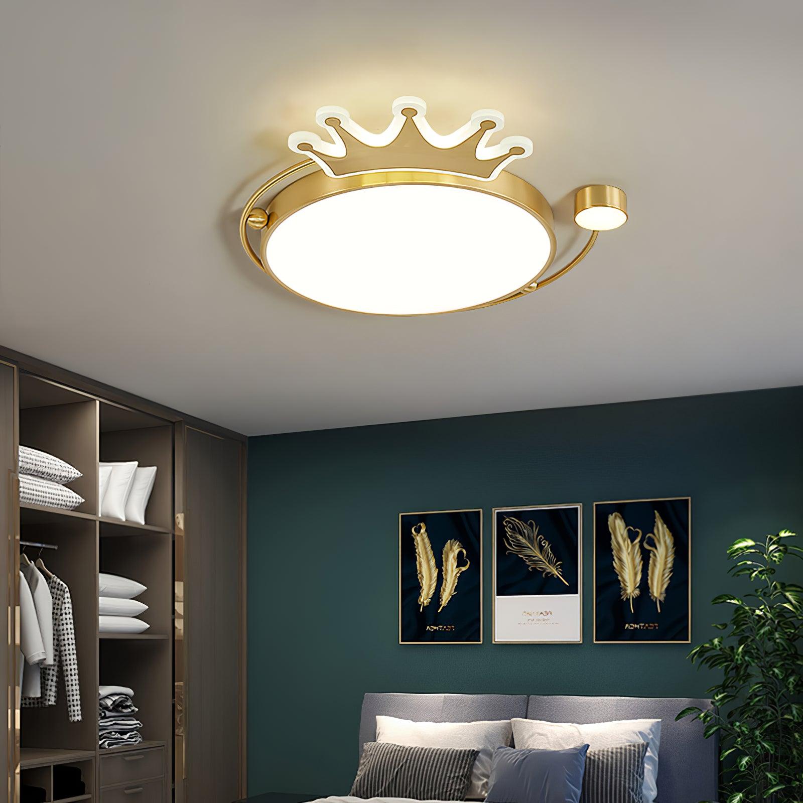 Crown Modern Brass Round LED Ceiling Light Minimalist Flush Mount Fixture