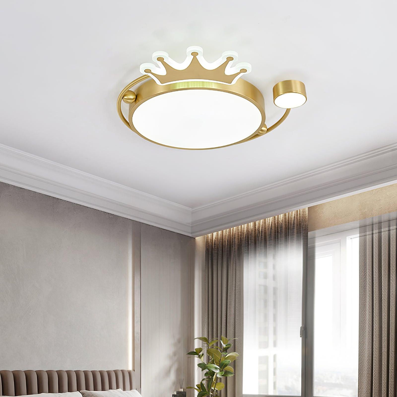 Crown Modern Brass Round LED Ceiling Light Minimalist Flush Mount Fixture
