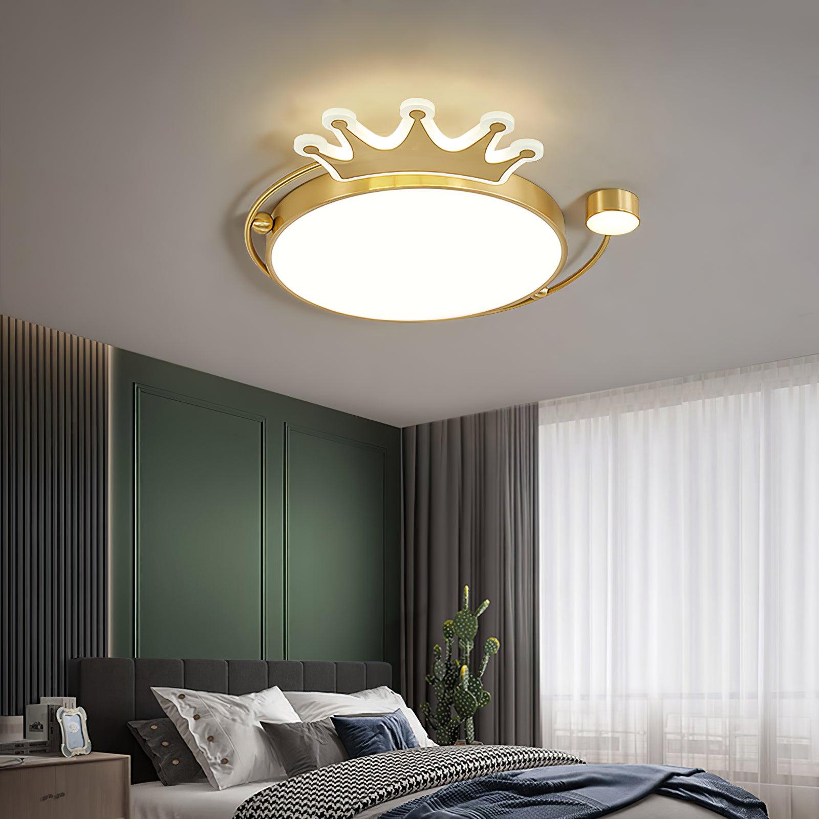 Crown Modern Brass Round LED Ceiling Light Minimalist Flush Mount Fixture