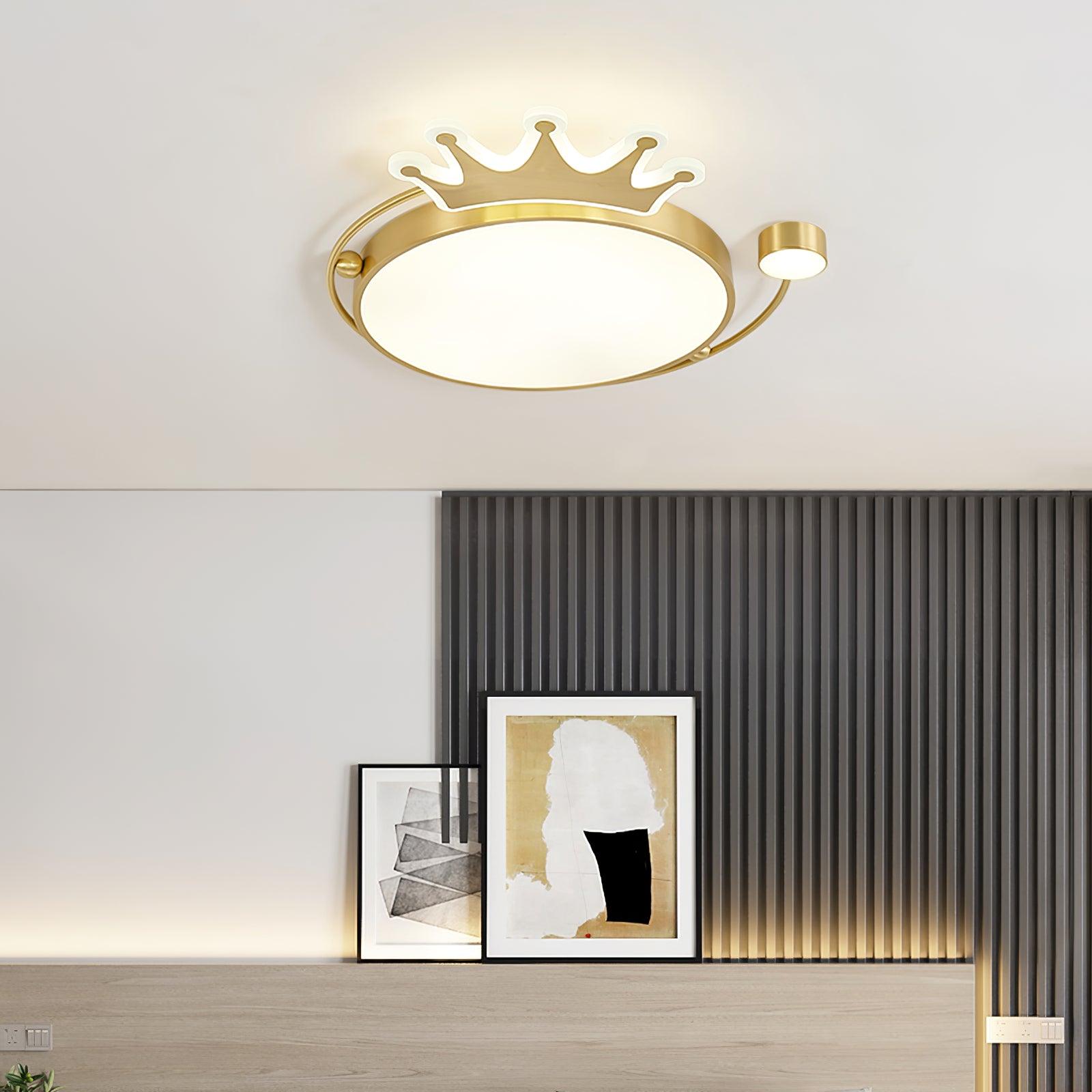 Crown Modern Brass Round LED Ceiling Light Minimalist Flush Mount Fixture