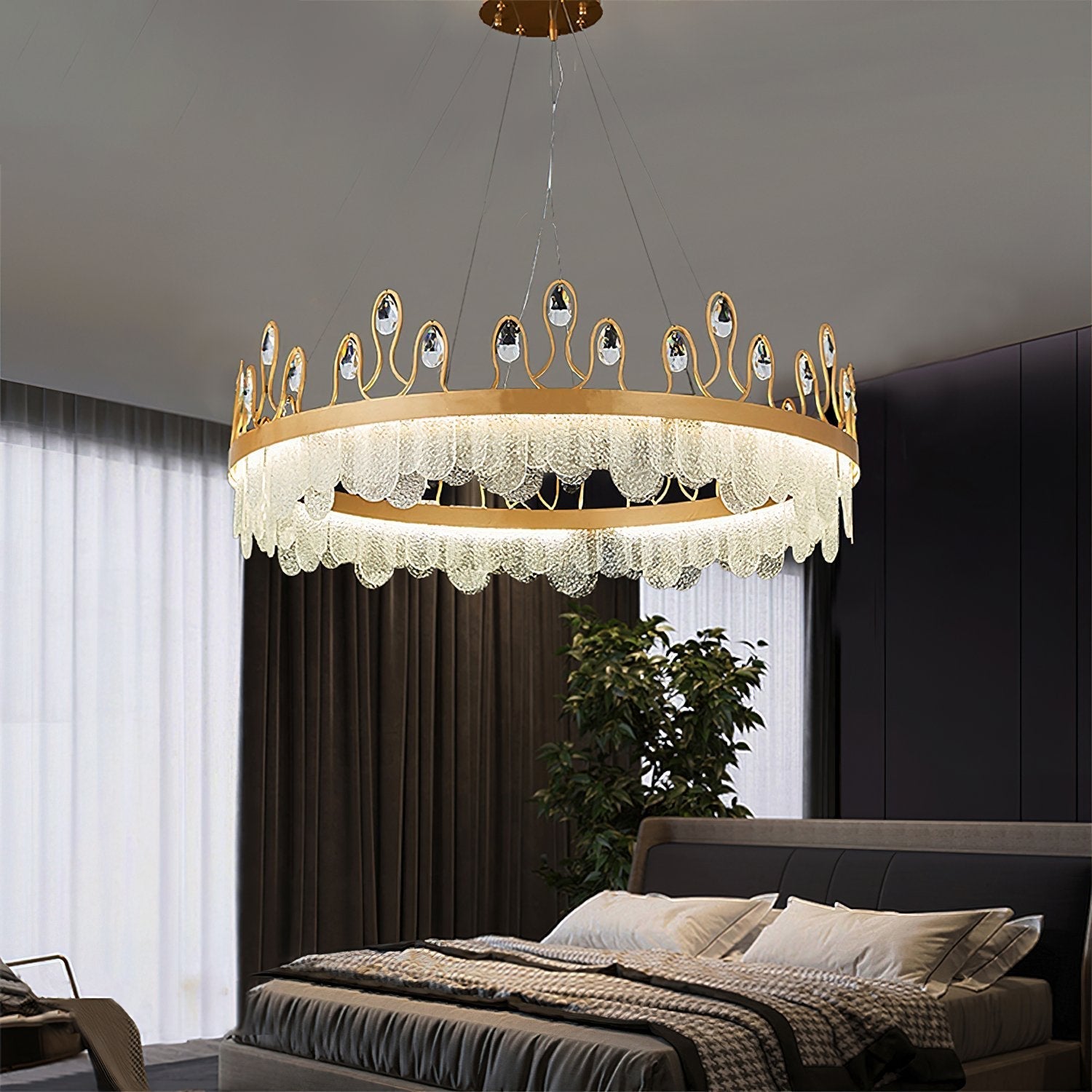 luxury-crown-design-glass-crystal-pendant-light-gold-finish-integrated-led-chandelier