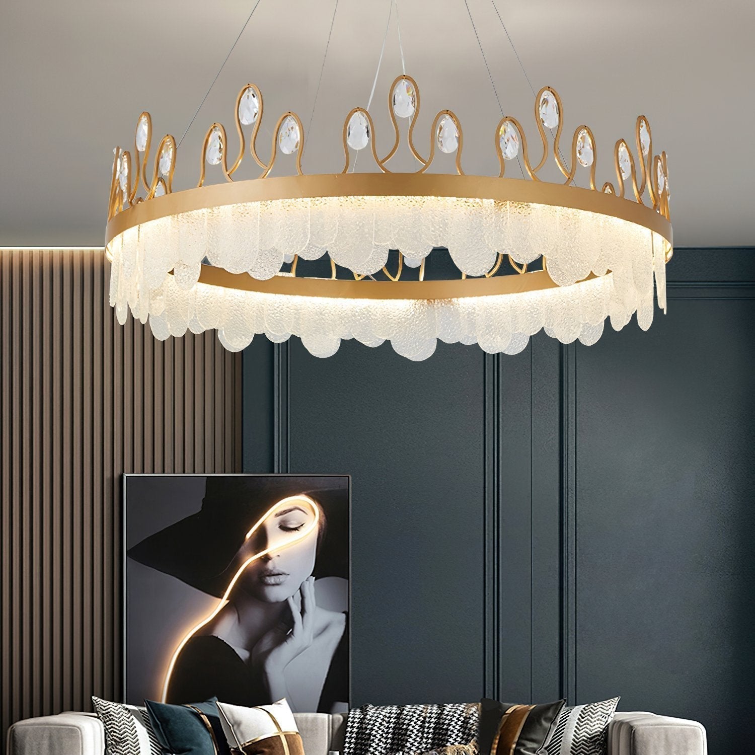 luxury-crown-design-glass-crystal-pendant-light-gold-finish-integrated-led-chandelier