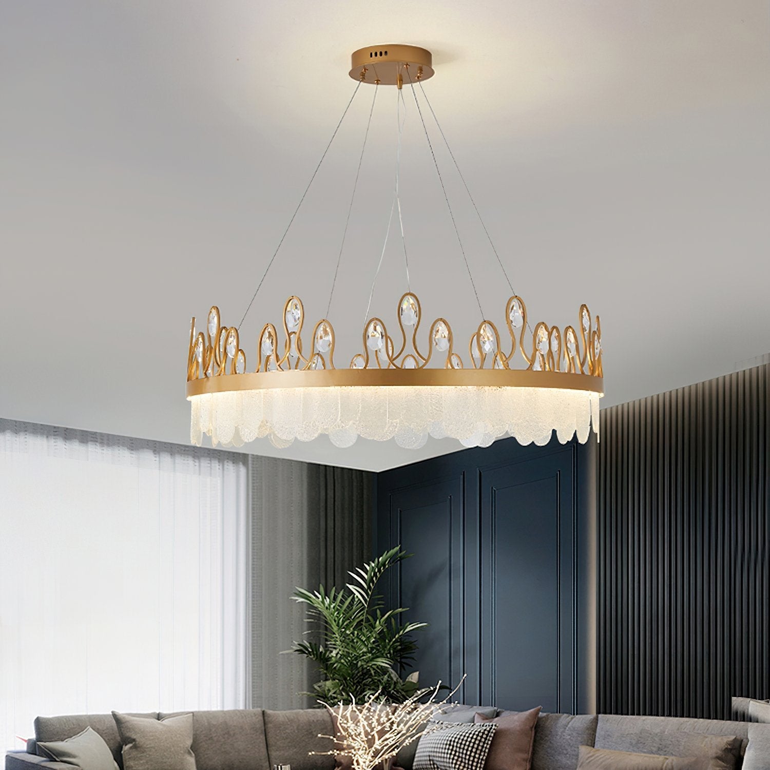 luxury-crown-design-glass-crystal-pendant-light-gold-finish-integrated-led-chandelier