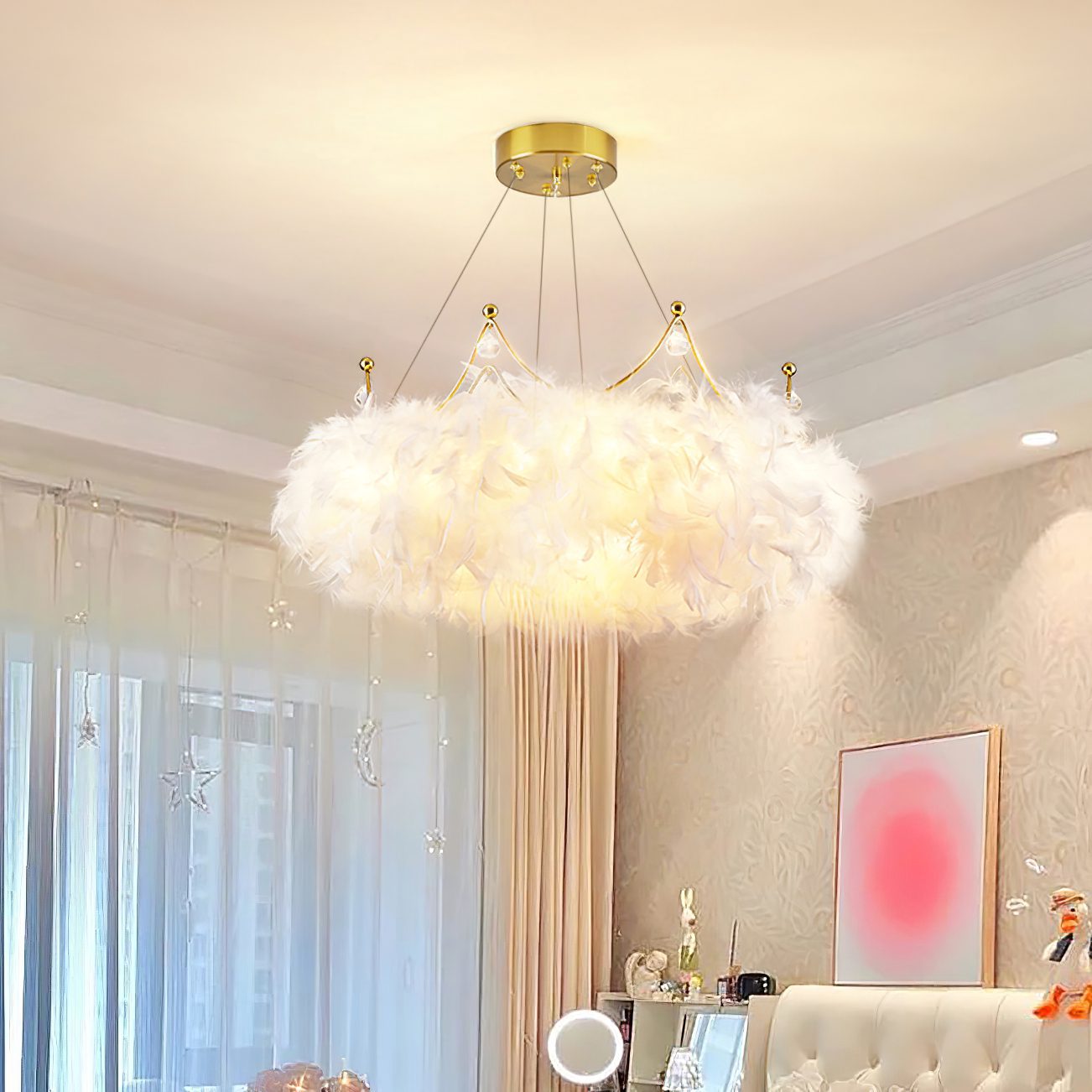 modern-crown-feather-pendant-light-with-adjustable-led-and-white-feathers-for-bedroom