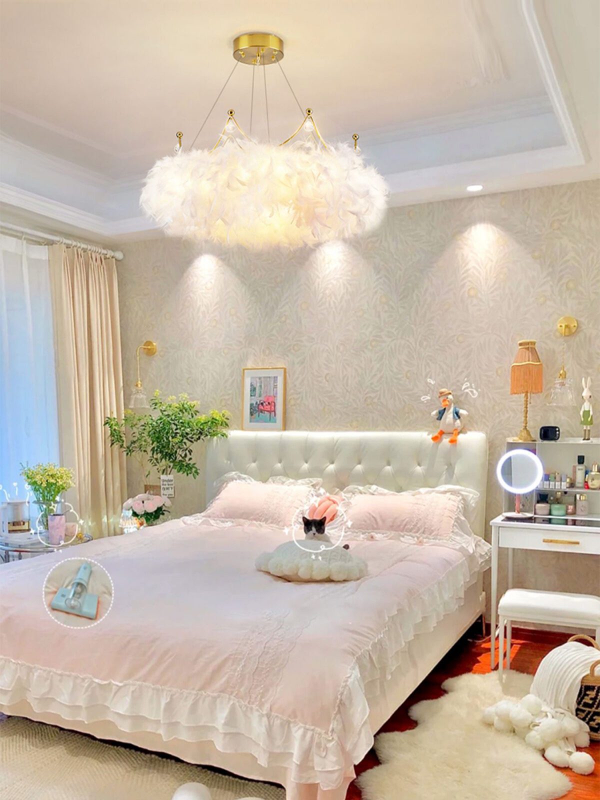 modern-crown-feather-pendant-light-with-adjustable-led-and-white-feathers-for-bedroom