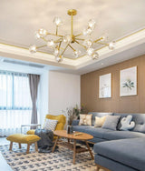 Modern Crystal Sphere Cluster Chandelier Round Brass Pendant Light for Dining Room