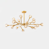 Modern Crystal Sphere Cluster Chandelier Round Brass Pendant Light for Dining Room