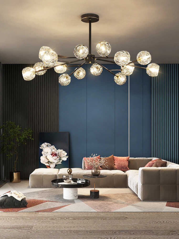Modern Crystal Sphere Cluster Chandelier Round Brass Pendant Light for Dining Room