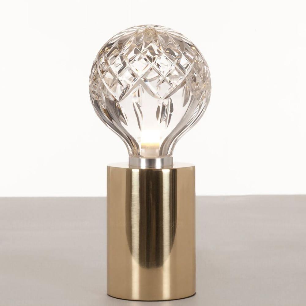 Clear Crystal Glass Sphere Table Lamp with Brass Base and G9 LED Bulb for Bedroom