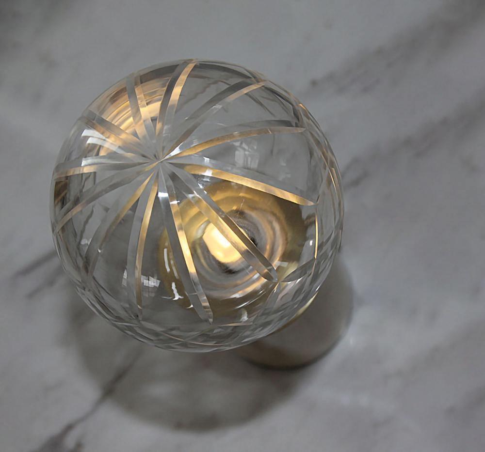 Clear Crystal Glass Sphere Table Lamp with Brass Base and G9 LED Bulb for Bedroom