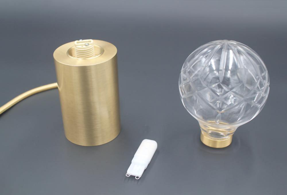 Clear Crystal Glass Sphere Table Lamp with Brass Base and G9 LED Bulb for Bedroom