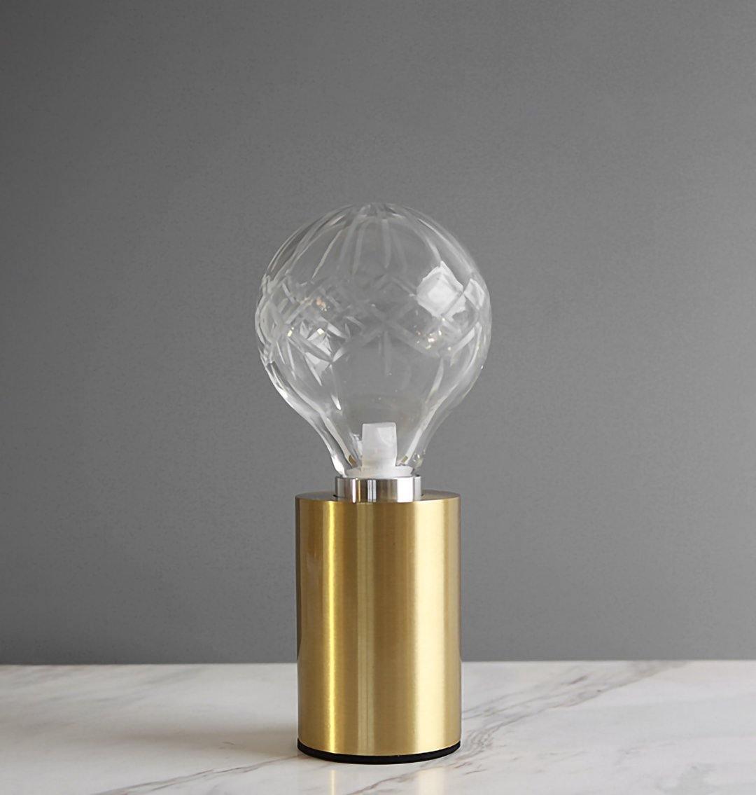 Clear Crystal Glass Sphere Table Lamp with Brass Base and G9 LED Bulb for Bedroom