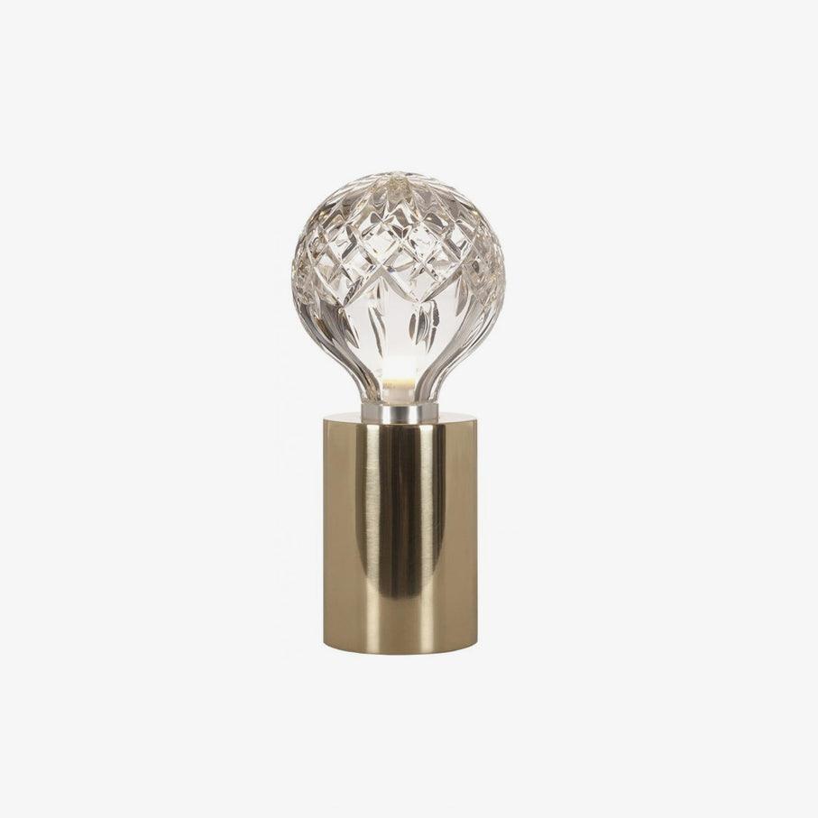 Clear Crystal Glass Sphere Table Lamp with Brass Base and G9 LED Bulb for Bedroom