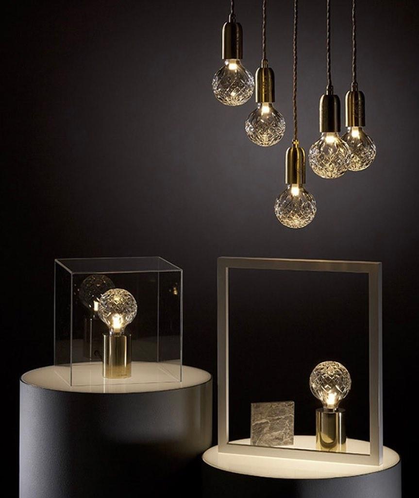 Clear Crystal Glass Sphere Table Lamp with Brass Base and G9 LED Bulb for Bedroom