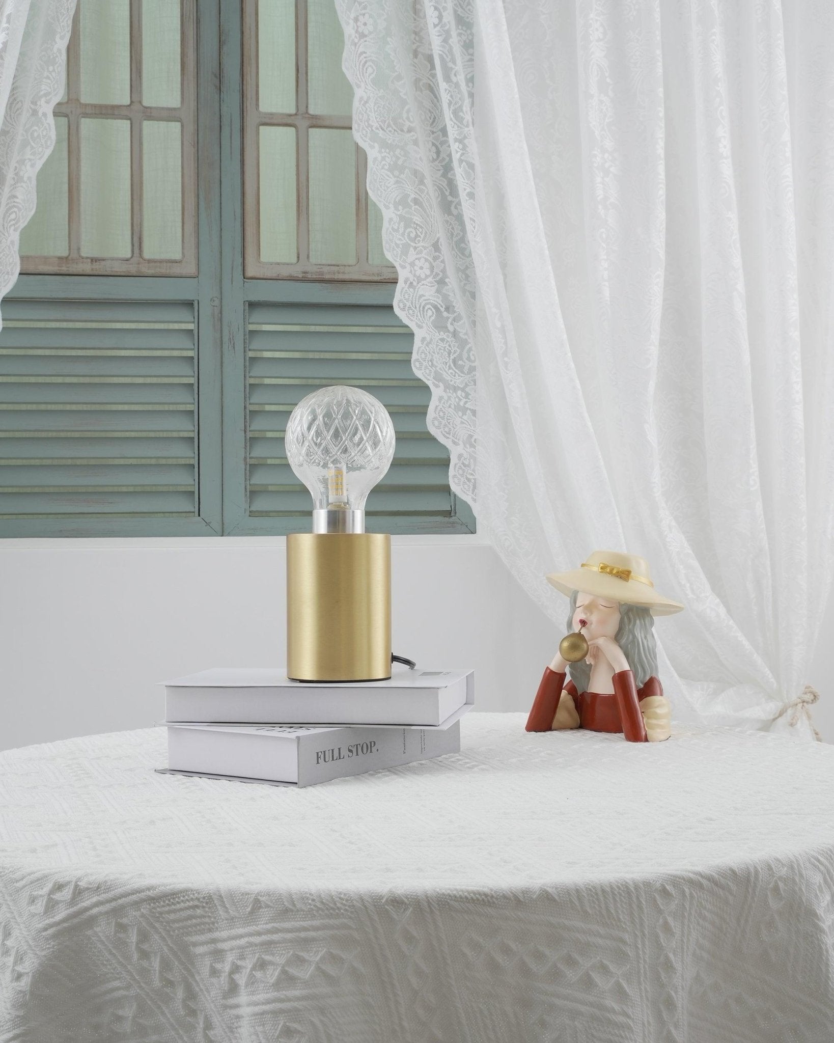 Clear Crystal Glass Sphere Table Lamp with Brass Base and G9 LED Bulb for Bedroom