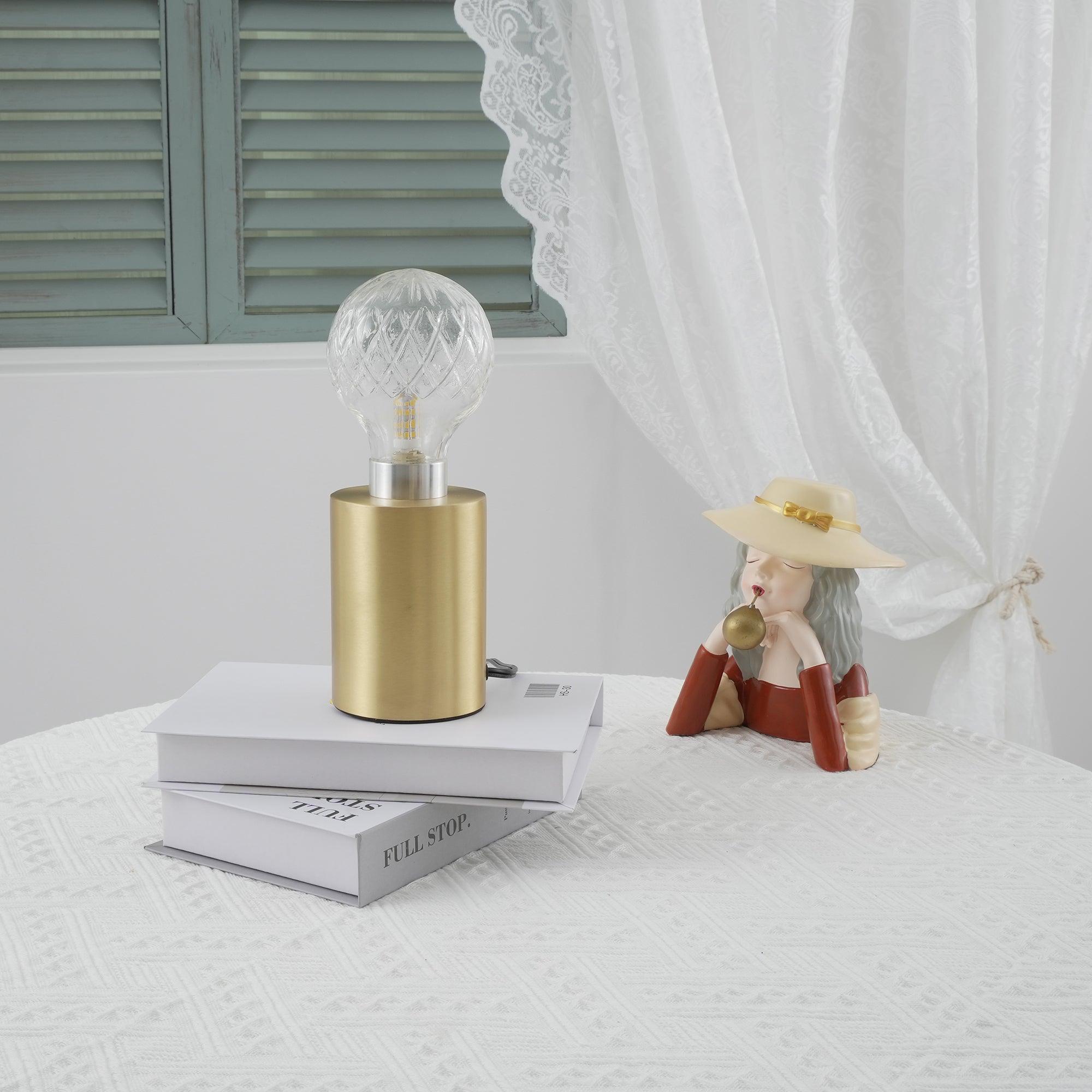 Clear Crystal Glass Sphere Table Lamp with Brass Base and G9 LED Bulb for Bedroom