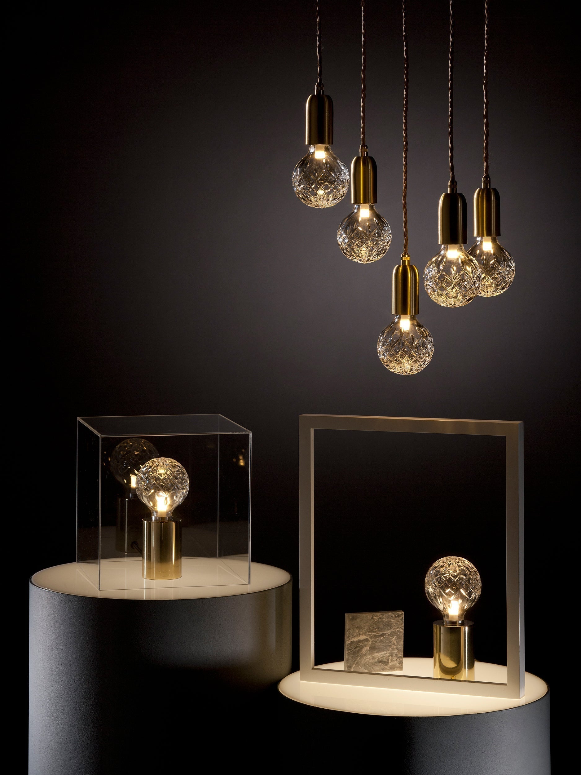 Clear Crystal Glass Sphere Table Lamp with Brass Base and G9 LED Bulb for Bedroom